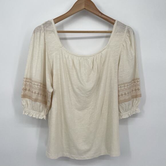 Lucky Brand Top Womens XL Embroidered Shirt Square Neck Boho Western Cottagecore - Picture 2 of 8